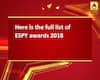 Here is the full list of ESPY awards 2018