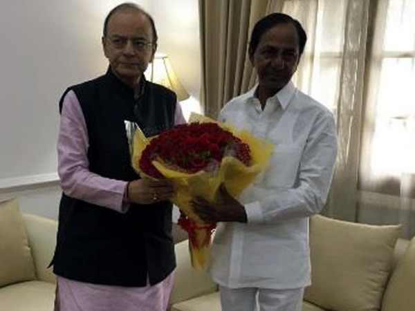 Telangana CM meets Arun Jaitley, discusses issue of defense lands, reduction of GST Telangana CM meets Arun Jaitley, discusses issue of defense lands, reduction of GST