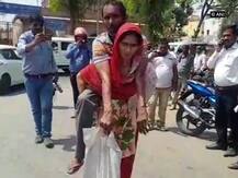 Mathura: Woman carries differently-abled husband on shoulders