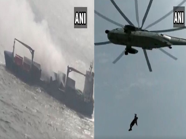 Navy anchors burning vessel at Ganges delta