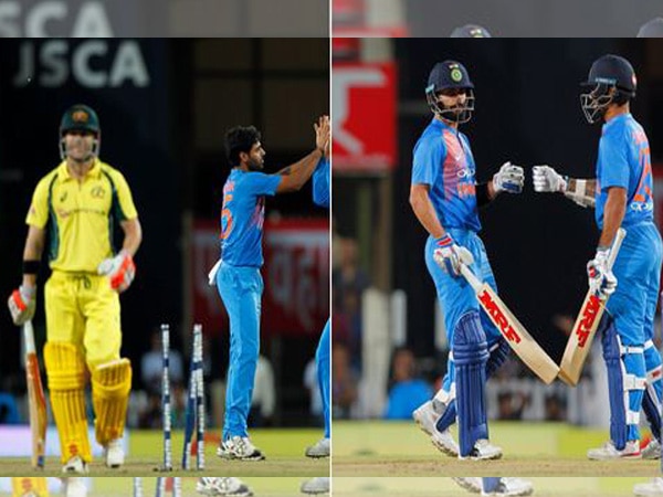 India beat Australia by 9 wickets in rain-curtailed 1st T20 match India beat Australia by 9 wickets in rain-curtailed 1st T20 match