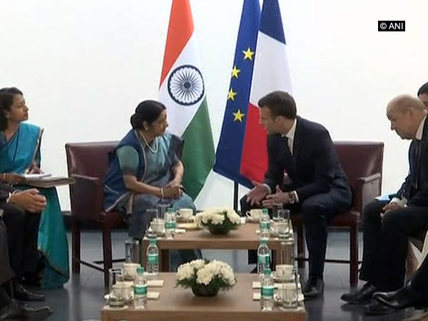 French President Macron meets Swaraj French President Macron meets Swaraj