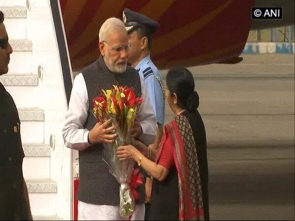 PM Modi arrives in India, received by Sushma Swaraj PM Modi arrives in India, received by Sushma Swaraj