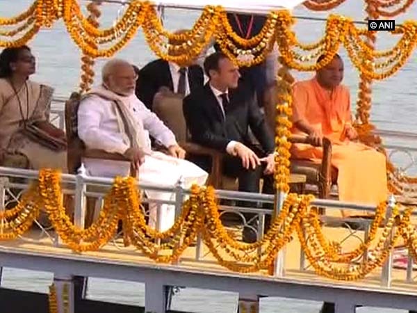 PM Modi, French President take Varanasi boat ride PM Modi, French President take Varanasi boat ride
