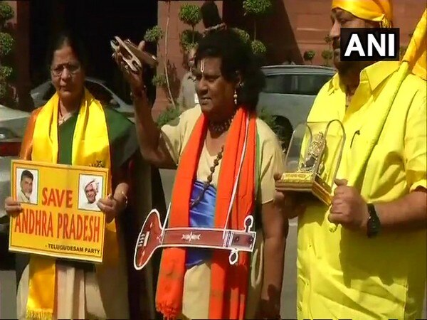 Special status: TDP MP protests in Narad Muni's garb Special status: TDP MP protests in Narad Muni's garb