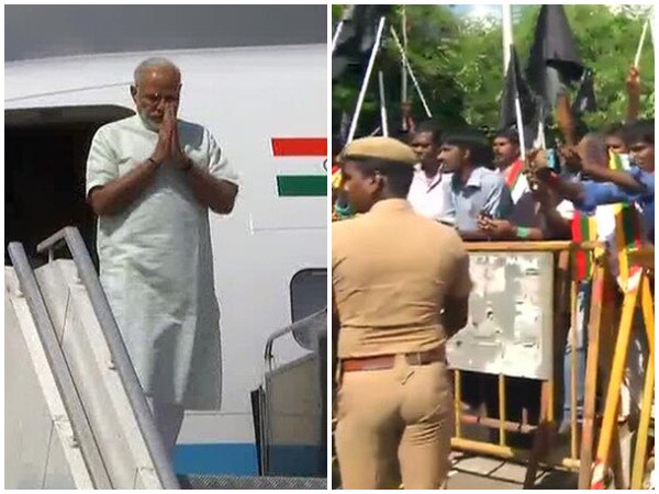 PM Modi arrives in Chennai amid black flag protests PM Modi arrives in Chennai amid black flag protests