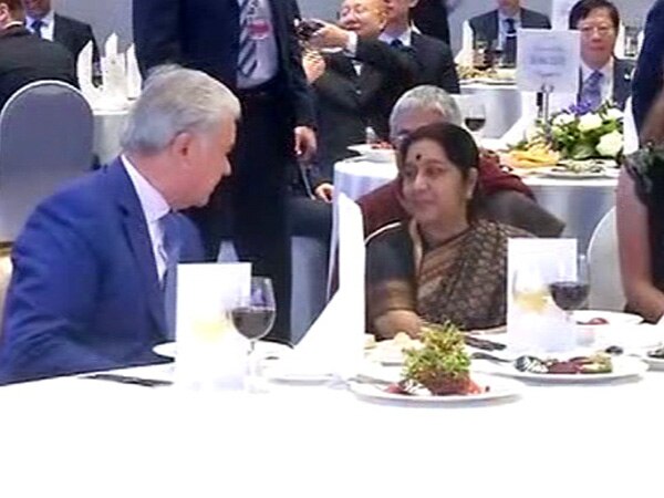 SCO Summit: Sushma Swaraj attends dinner hosted by Russian PM SCO Summit: Sushma Swaraj attends dinner hosted by Russian PM
