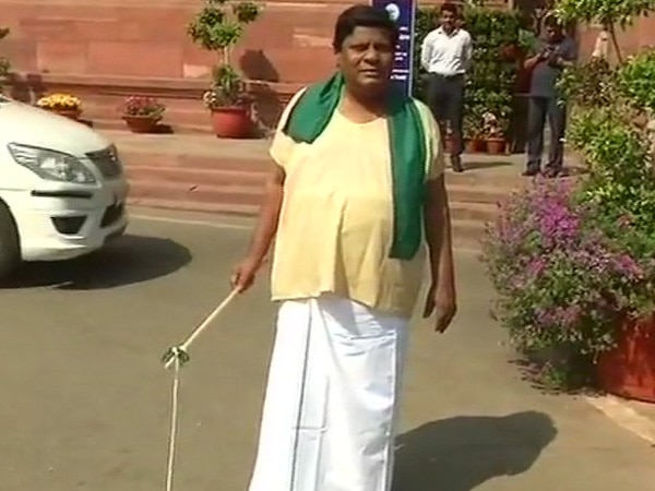 Dressed as a cattle herder, TDP MP protests outside Parl. Dressed as a cattle herder, TDP MP protests outside Parl.