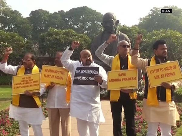 TDP MPs continue to protest against Union Budget TDP MPs continue to protest against Union Budget