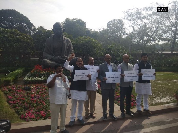 TDP protests over budgetary allocation for Andhra TDP protests over budgetary allocation for Andhra