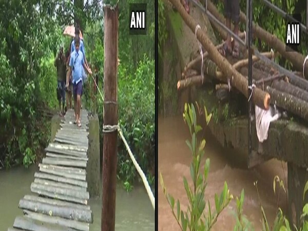 Villagers risk lives in Chikmagalur, cross damaged bridge Villagers risk lives in Chikmagalur, cross damaged bridge