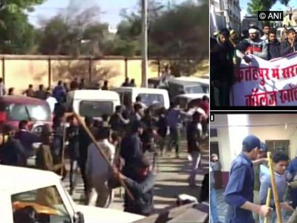 Police baton charge protestors at Vasundhara Raje's event Police baton charge protestors at Vasundhara Raje's event