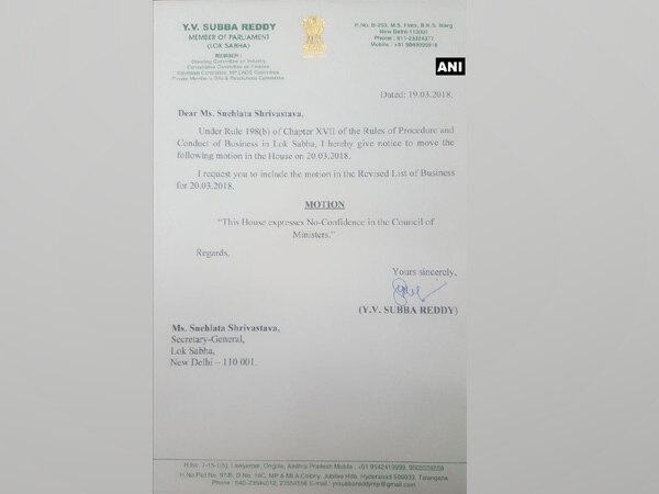 'No-confidence' motion: YSRCP MP again writes to Secy. General Lok Sabha 'No-confidence' motion: YSRCP MP again writes to Secy. General Lok Sabha