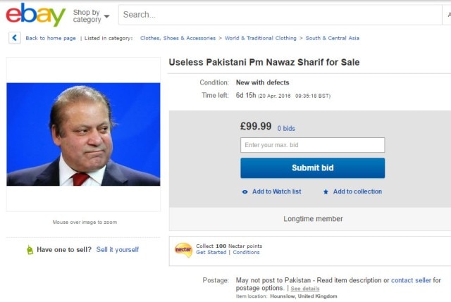 'Useless' Pakistani Prime Minister Nawaz Sharif up for slae on ebay 'Useless' Pakistani Prime Minister Nawaz Sharif up for slae on ebay