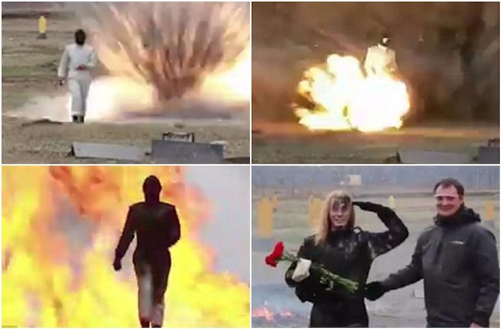 Viral video: Female soldier walks through bomb field unharmed Viral video: Female soldier walks through bomb field unharmed