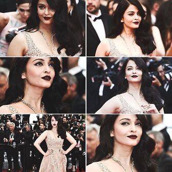 She wore a dark lip color and chose a very classy hairstyle for her dramatic look.