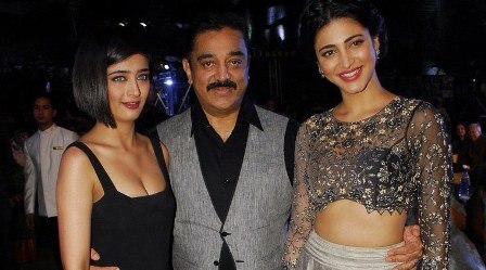 Kamal Haasan with daughters Akshara and Shruti Haasan. Both of them are actresses.