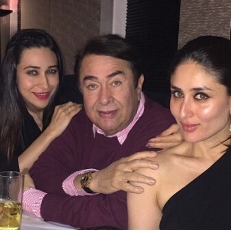 Randhir Kapoor with Karisma and Kareena Kapoor. Kareena and Karisma are very successful actresses.