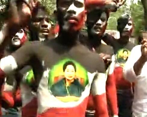 People were seen dancing and celebrating Jayalalithaa's win