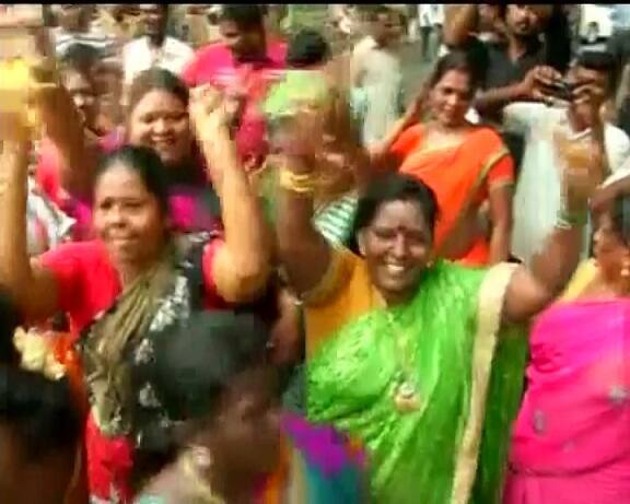 Jayalalithaa's supporters celebrating their party win