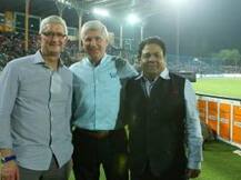 Tim Cook enjoys IPL game with Rajeev Shukla & Sanjay Dutt; gifts IPL chairman an Apple Watch