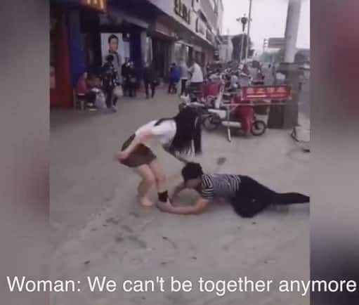 The embarrassed girl shouts at him to leave her.