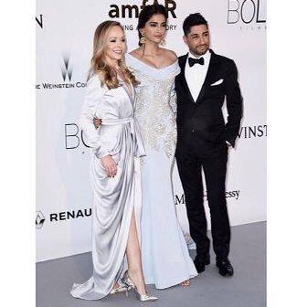 Sonam with her designers, Tamara Ralph and Micheal Russo.