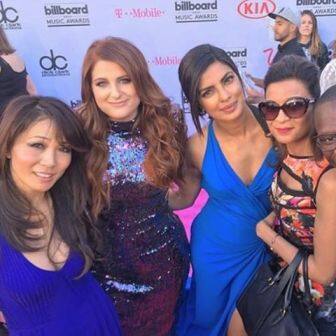 Priyanka Chopra with Meghan Trainor and other music artists.