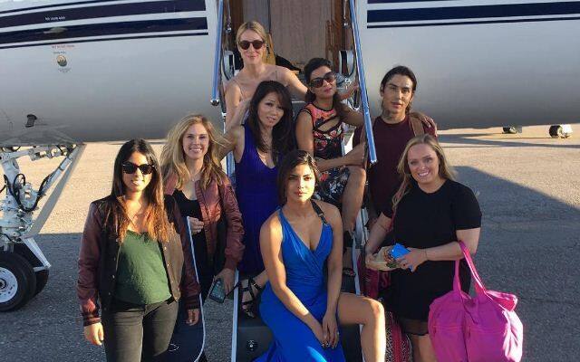 PC also gets a snap with her friends outside the plane