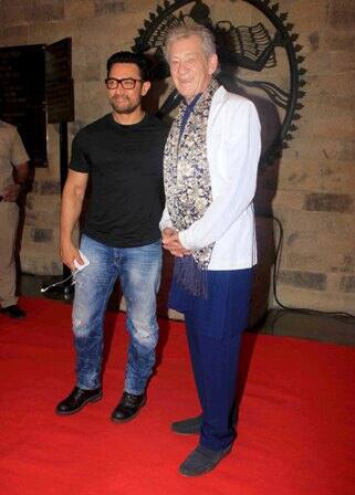Bollywood actor Aamir Khan with Sir Ian McKellen during a conversation organised by MAMI Film Club, in Mumbai, India on May 23, 2016. (Gautam Salvi/SOLARIS IMAGES)