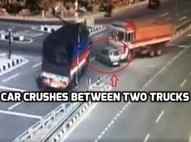 Bone chilling video: Car crashed between two trucks, 5 dead Bone chilling video: Car crashed between two trucks, 5 dead