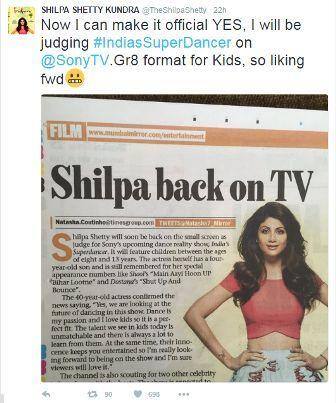 Shilpa made this official announcement on Twitter.