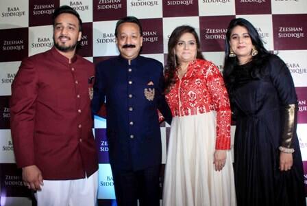 Politician Baba Siddique with his son Zeeshan Siddique (L), wife Shehzeen Siddique and daughter Arshia Siddique.