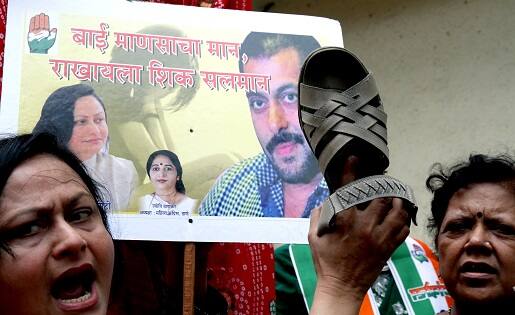 Slippers Hurled At Salman Khan's Poster Over Controversial Rape Remark Slippers Hurled At Salman Khan's Poster Over Controversial Rape Remark