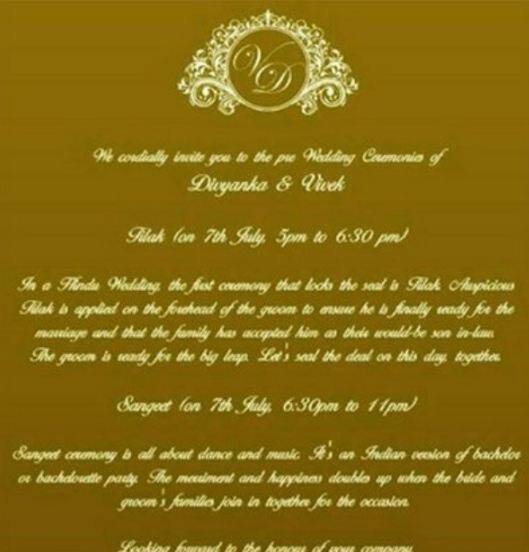 And this is their Sangeet Ceremony invitation card!