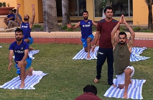 Team India taking Yoga sessions