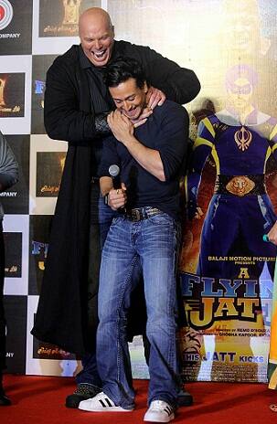 Tiger Shroff and Australian actor Nathan Jones having fun during trailer launch