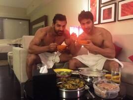 AHEM: Varun Dhawan, John Abraham flaunt their bare bodies while having breakfast AHEM: Varun Dhawan, John Abraham flaunt their bare bodies while having breakfast