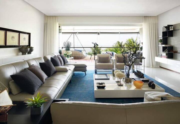 A couch, few chairs and carpet, this is what make a subtle Living Room for Roshans!