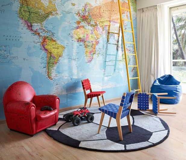 This is Hridhaan and Hrehaan's room having blue and red chairs and just a Rug!