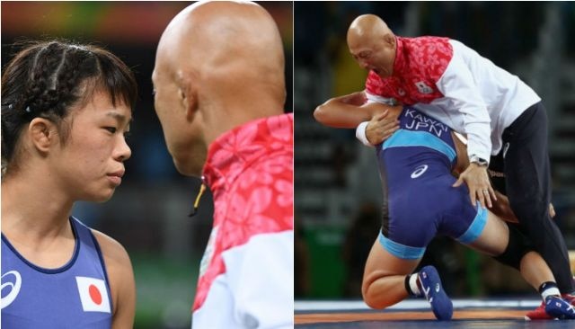 Japanese wrestler throws coach on the mat after winning Olympic Gold Japanese wrestler throws coach on the mat after winning Olympic Gold