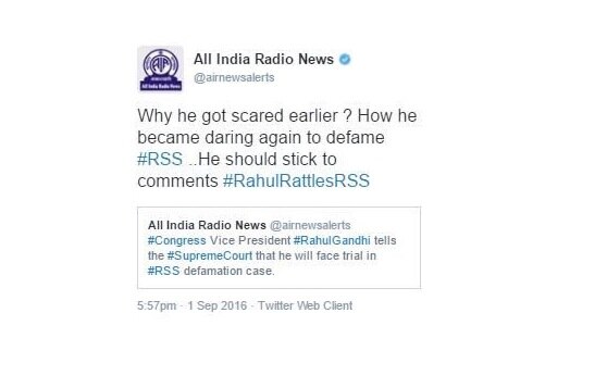 AIR draws flak for anti-Rahul tweet, deletes it AIR draws flak for anti-Rahul tweet, deletes it