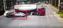 Horrific accident: Watch tanker loses control, crushing car on a crossroad
