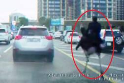 Bizarre video of man riding an Ostrich through traffic goes viral
