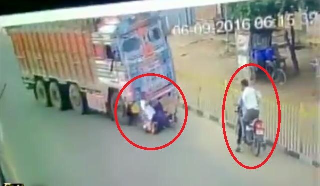 WATCH: Speeding truck collides with bikes in Hyderabad, all three riders of two bikes survive WATCH: Speeding truck collides with bikes in Hyderabad, all three riders of two bikes survive