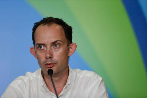The sports director at Union Cycliste Internationale, Piers Jones, speaks during a press conference about Iran's cyclist Bahman Golbarnezhad who died after crashing in a road race during the Paralympic Games in Rio de Janeiro, Brazil, Saturday, Sept. 17, 2016. (AP Photo/Leo Correa)