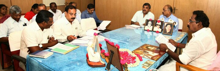 J Jayalalithaa's photo watches over loyal ministers Secretariat level review meetings J Jayalalithaa's photo watches over loyal ministers Secretariat level review meetings