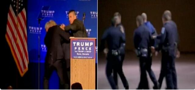 Nevada: Donald Trump rushed off stage at rally in Reno, cops escorted a suspect Nevada: Donald Trump rushed off stage at rally in Reno, cops escorted a suspect
