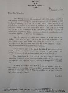 Defence Minister Parrikar writes letter to Mamata, slams her for dragging Army into controversy