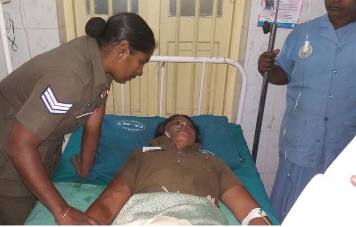 Unidentified persons throw acid at woman constable in uniform in Tamil Nadu Unidentified persons throw acid at woman constable in uniform in Tamil Nadu
